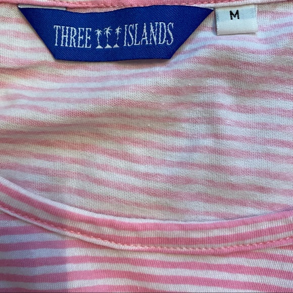 THREE ISLANDS TOP TEE PINK WHITE STRIPE SIZE M - Picture 8 of 10